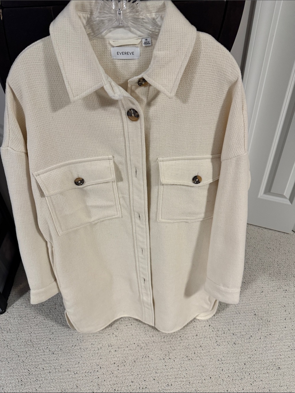 Evereve Cream Button-Front Utility Shacket